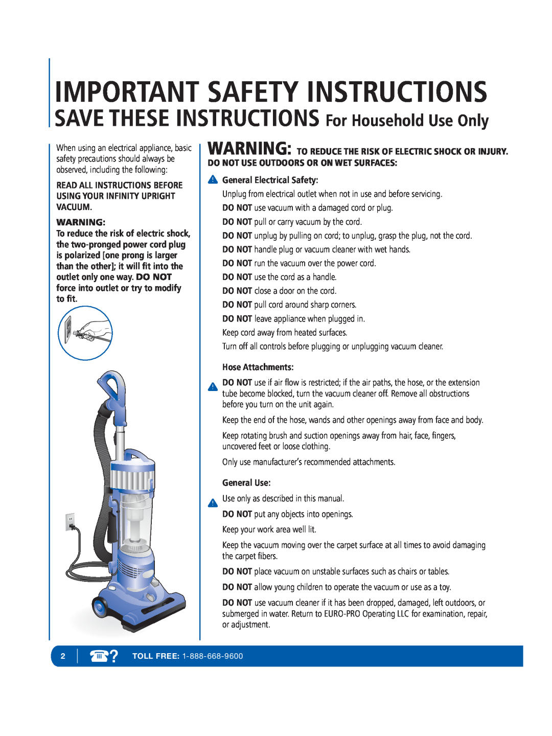 Infinity NV30K Important Safety Instructions, SAVE THESE INSTRUCTIONS For Household Use Only, General Electrical Safety 