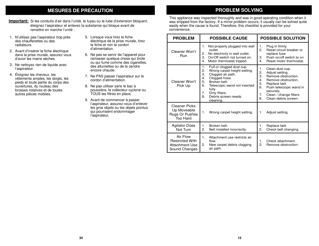 Infinity NV31N owner manual Mesures DE Précaution, Problem Solving 