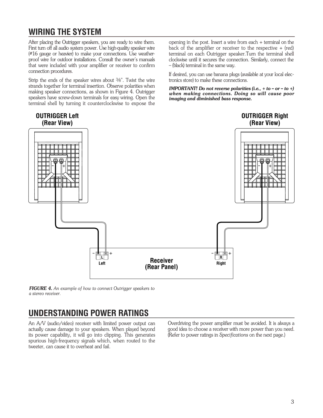 Infinity OUTDOOR SPEAKERS owner manual Wiring the System, Understanding Power Ratings 