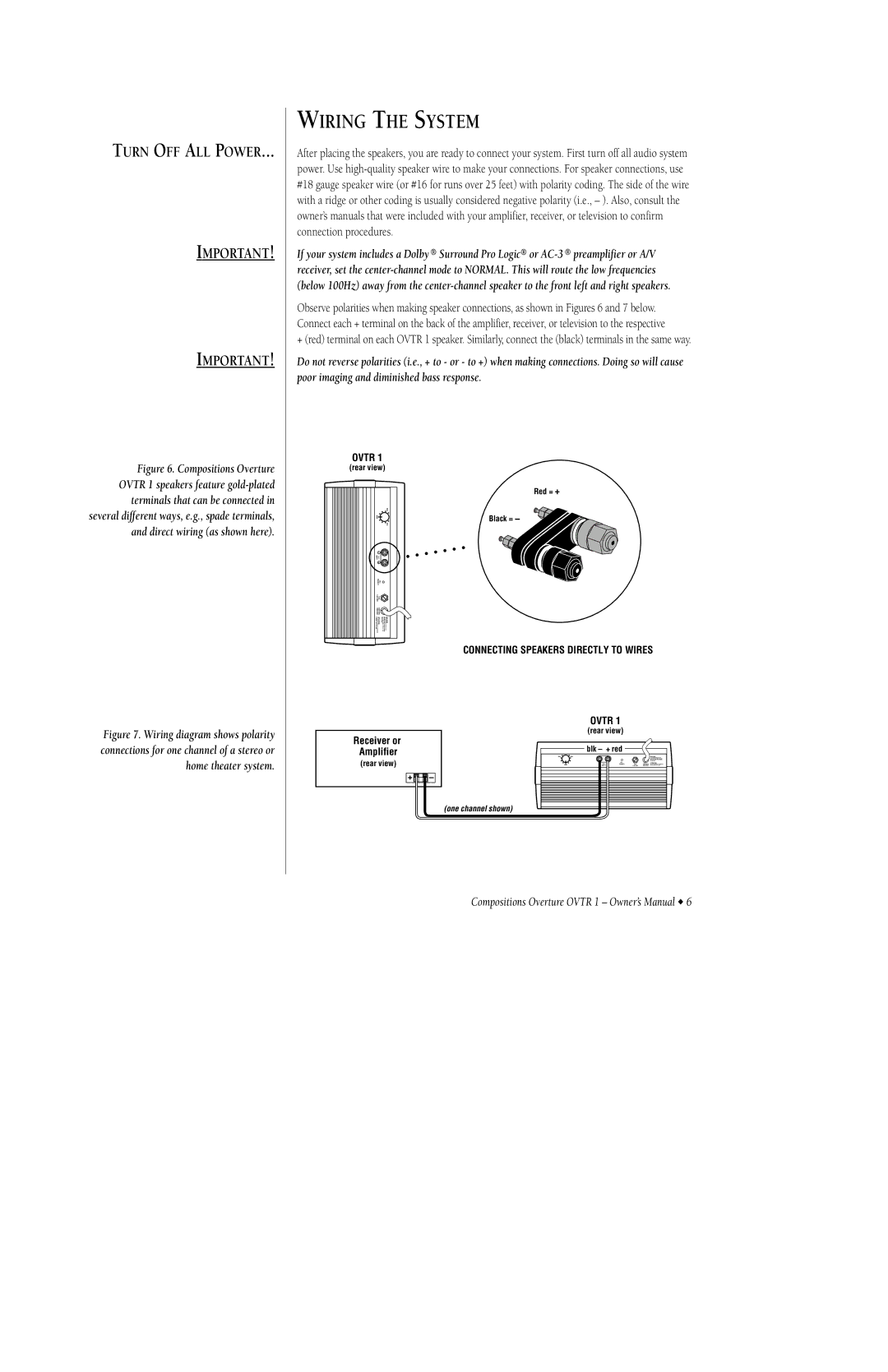 Infinity OVTR 1 owner manual Wiring the System 