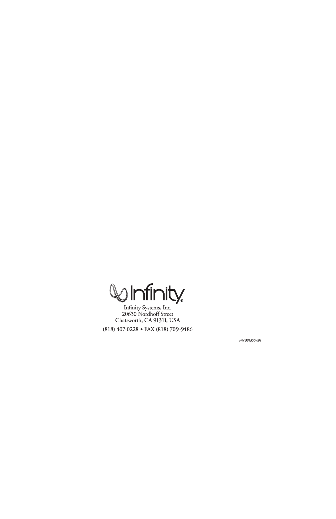 Infinity OVTR 3, OVTR 2 owner manual Infinity Systems, Inc 20630 Nordhoff Street, Chatsworth, CA 91311, USA 818 407-0228 FAX 