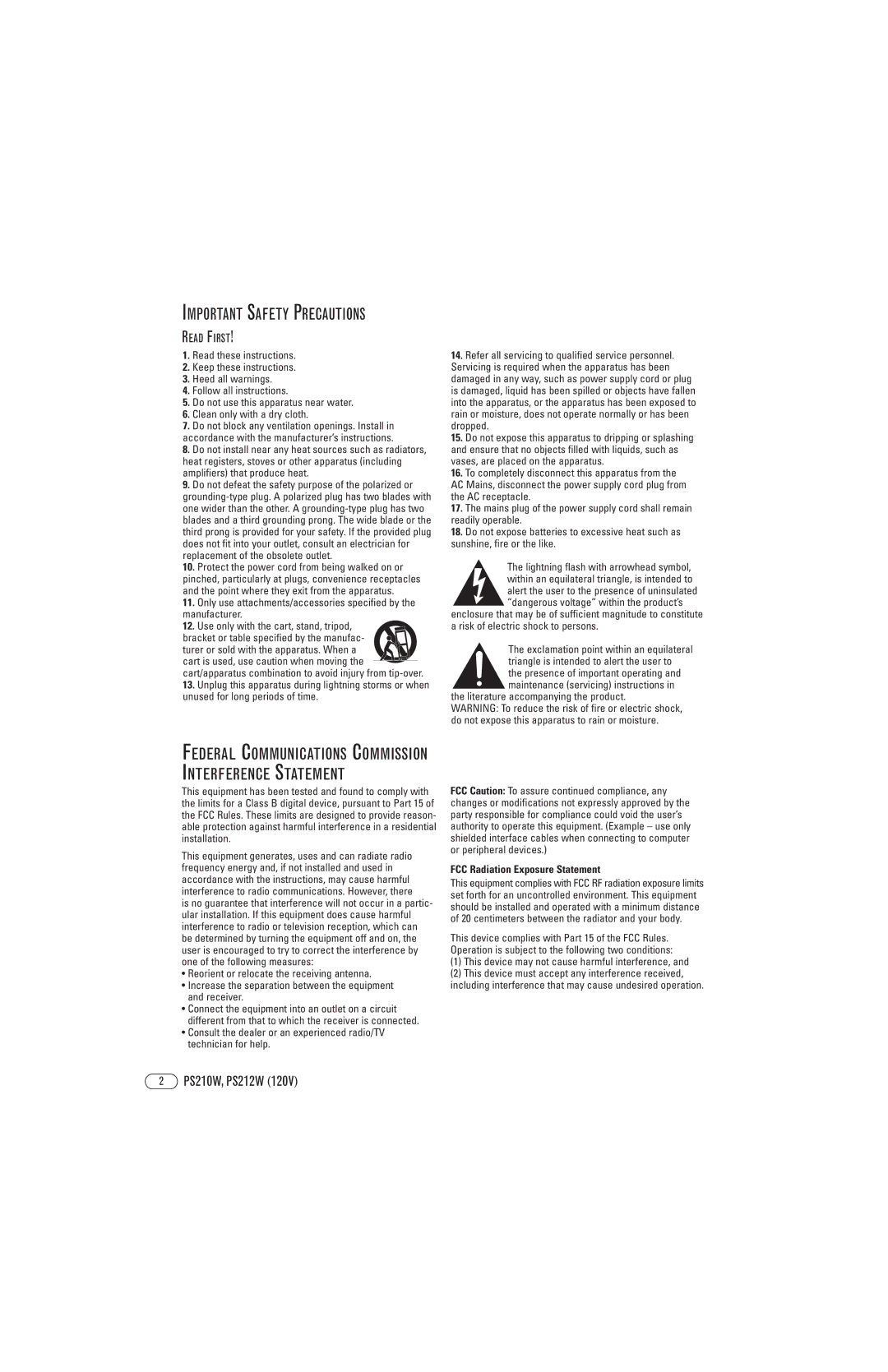 Infinity manual PS210W, PS212W, This device may not cause harmful interference 