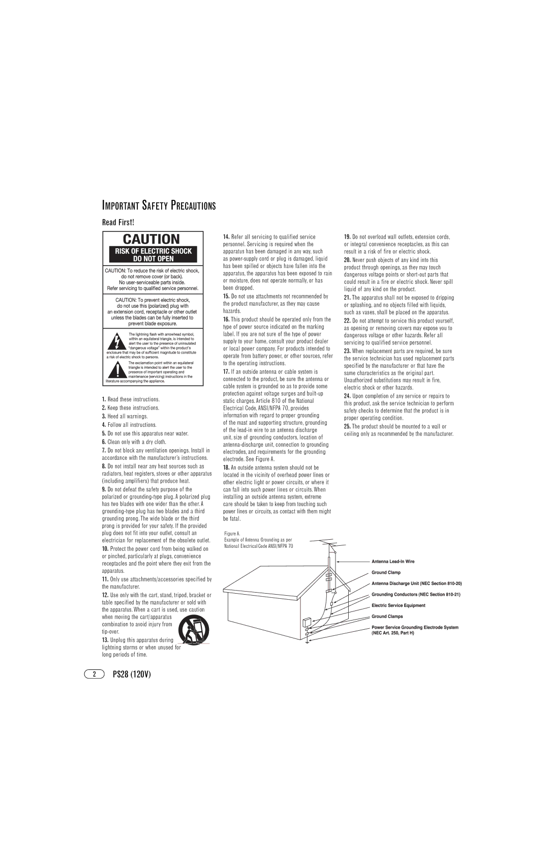 Infinity PS28 manual Read First, Lightning storms or when unused for long periods of time 