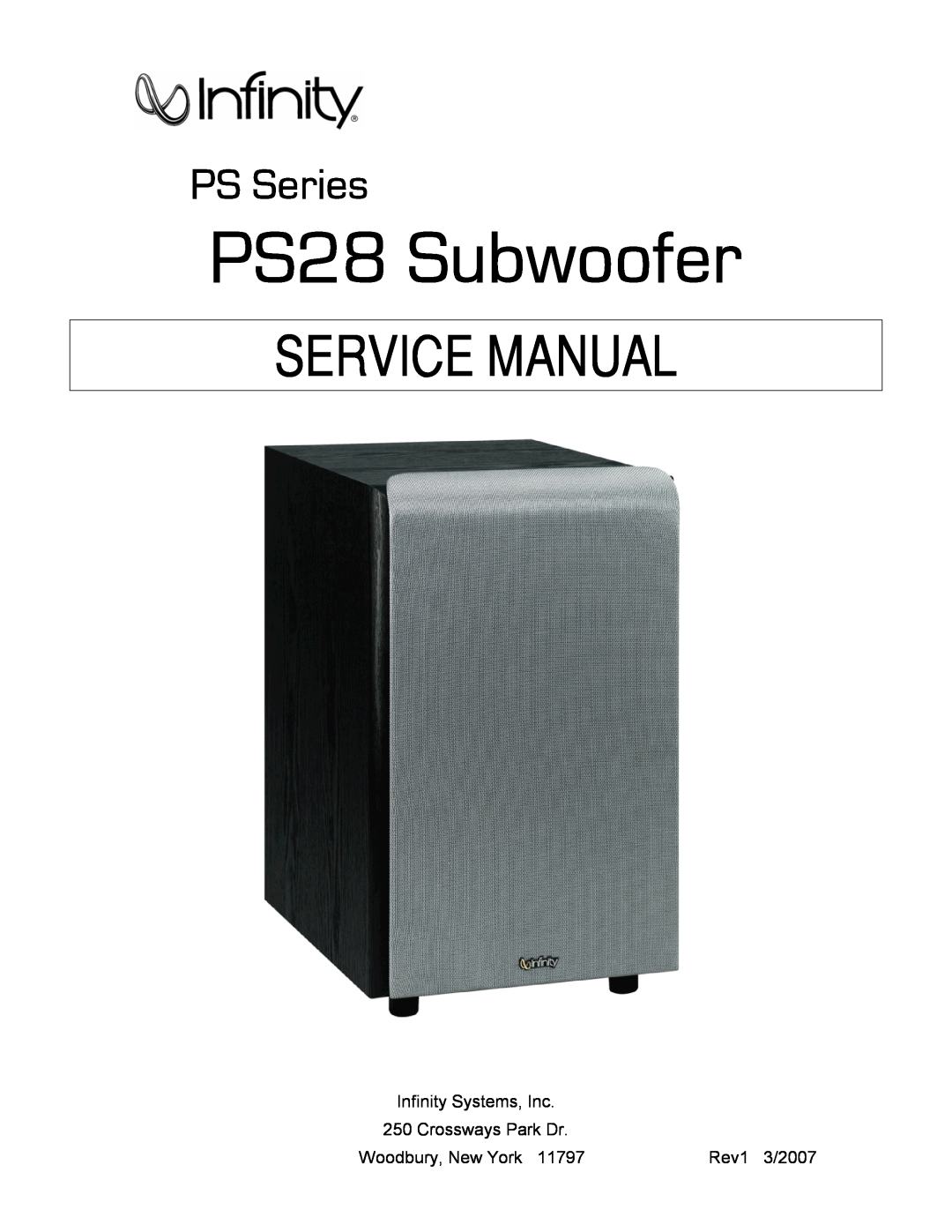 Infinity service manual PS28 Subwoofer, PS Series, Crossways Park Dr 