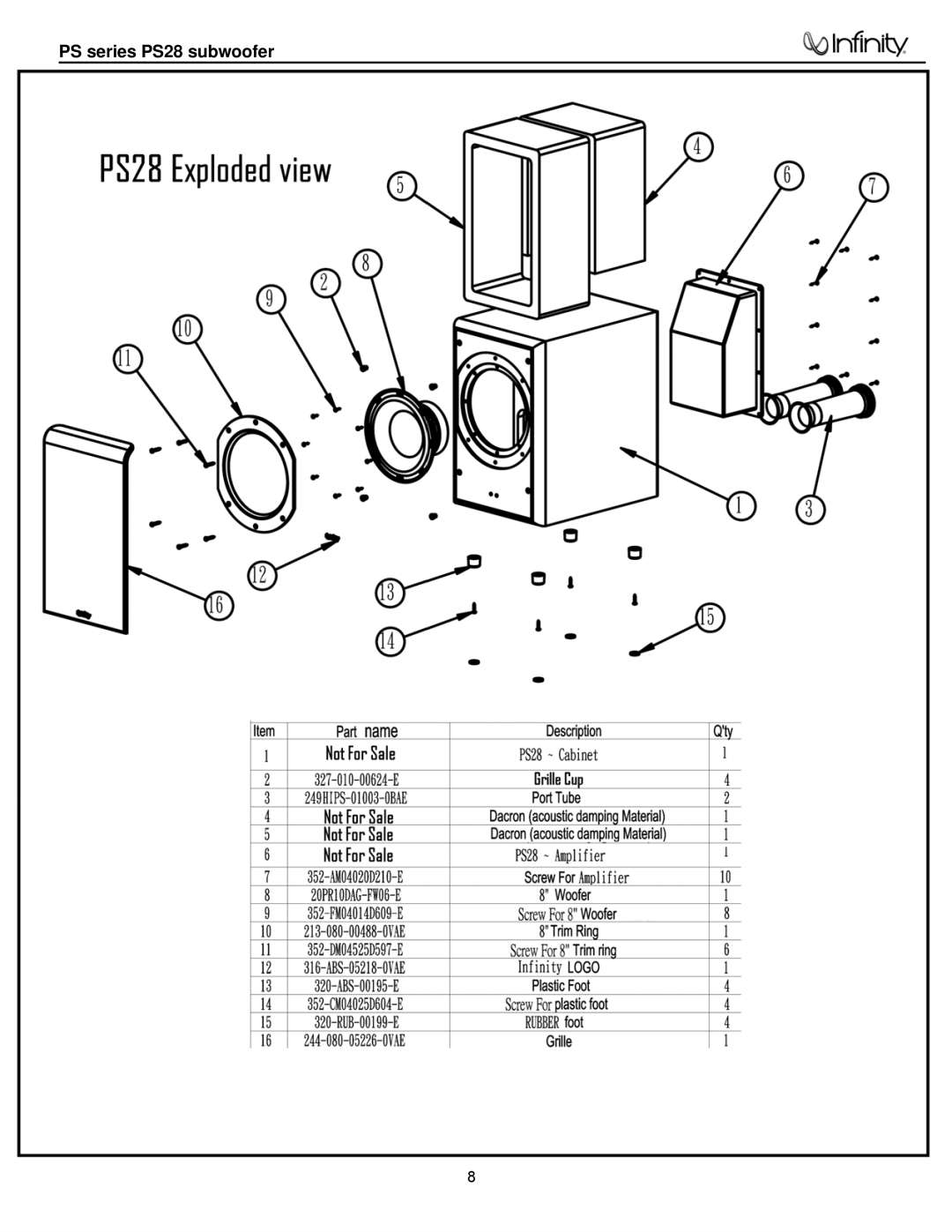 Infinity service manual PS series PS28 subwoofer 