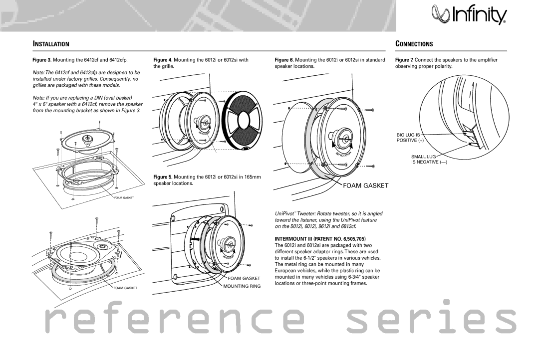 Infinity 9612i, 6812cf, 9613i, 6412cfp, 6012i, 6012si, 5012i, 4012i, 3012cf manual Installation, Connections 