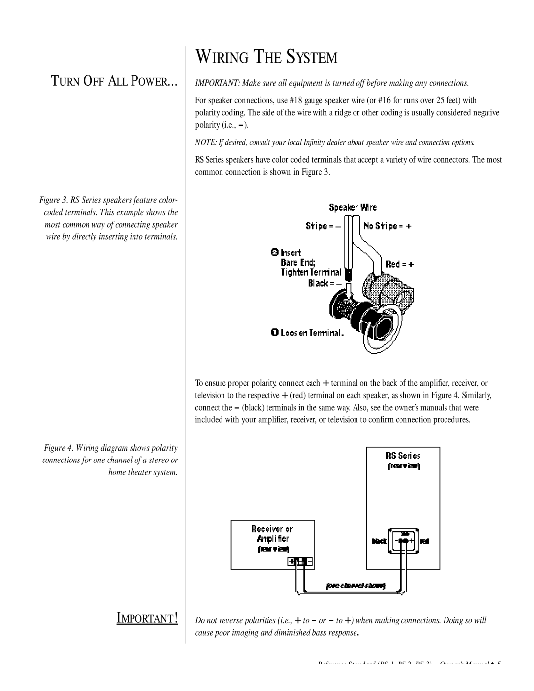 Infinity RS 1, RS 3, RS 2 owner manual Wiring the System 