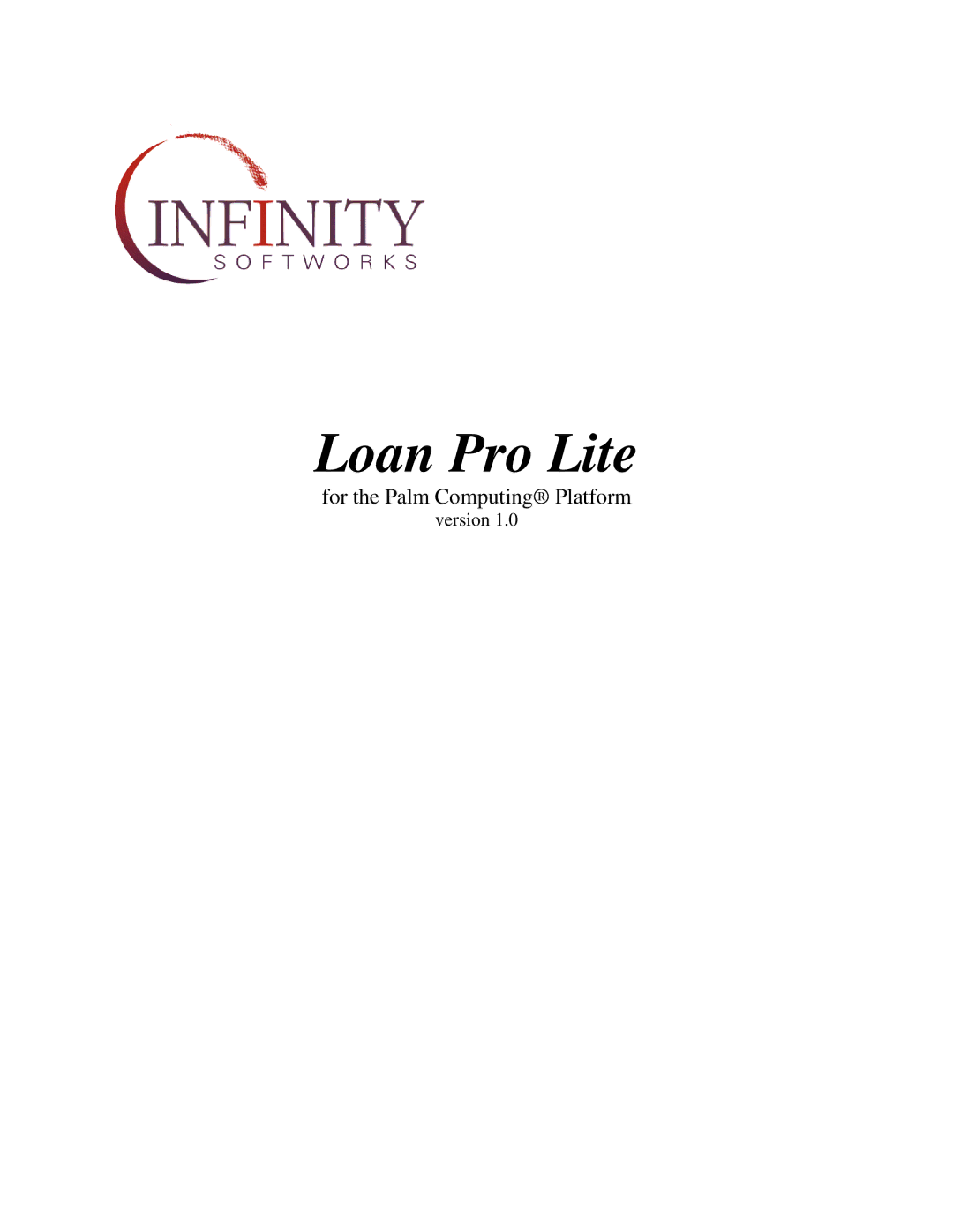 Infinity Softworks Palm Computing Platform manual Loan Pro Lite 