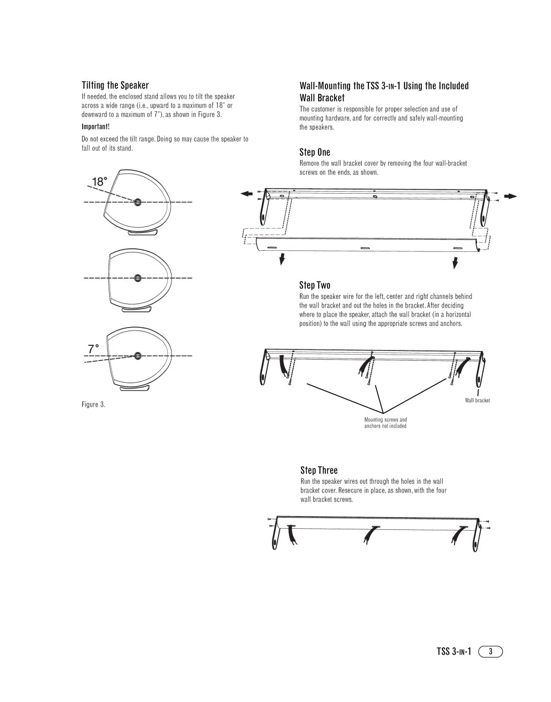 Infinity TSS 3-IN-1 manual Tilting the Speaker, Step One, Step Two, Step Three 