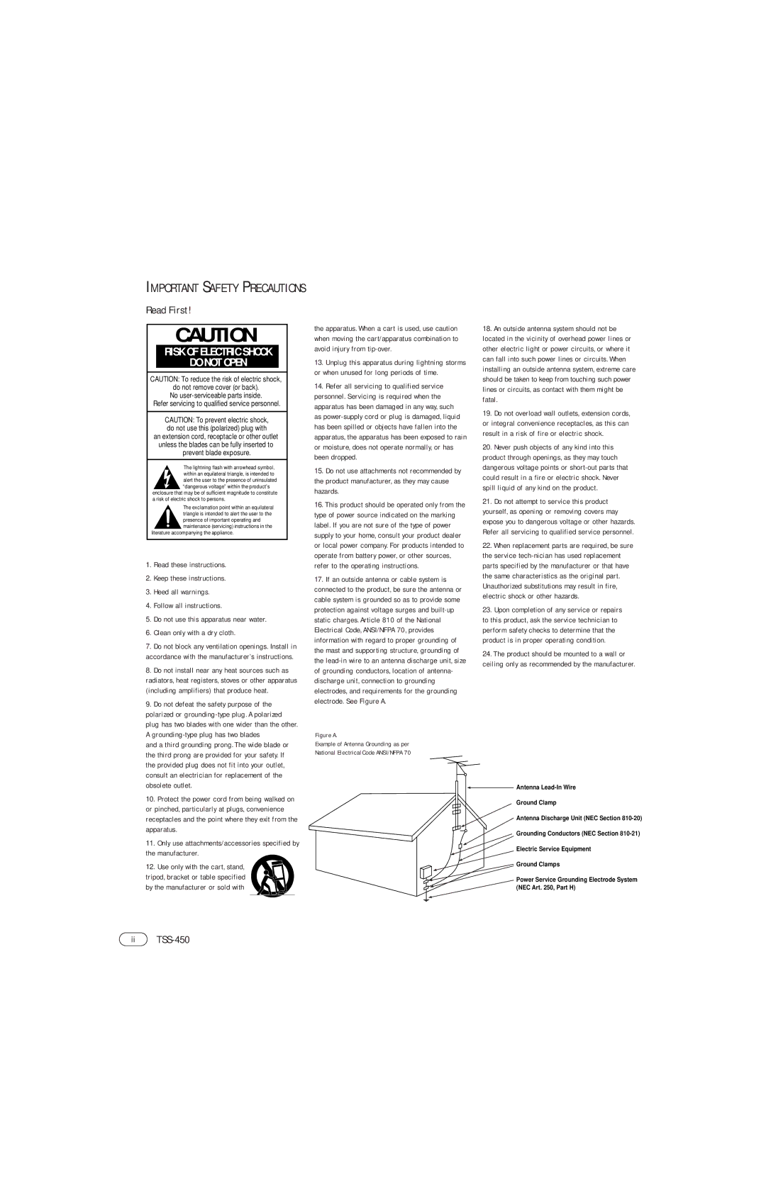 Infinity manual Read First, Ii TSS-450 