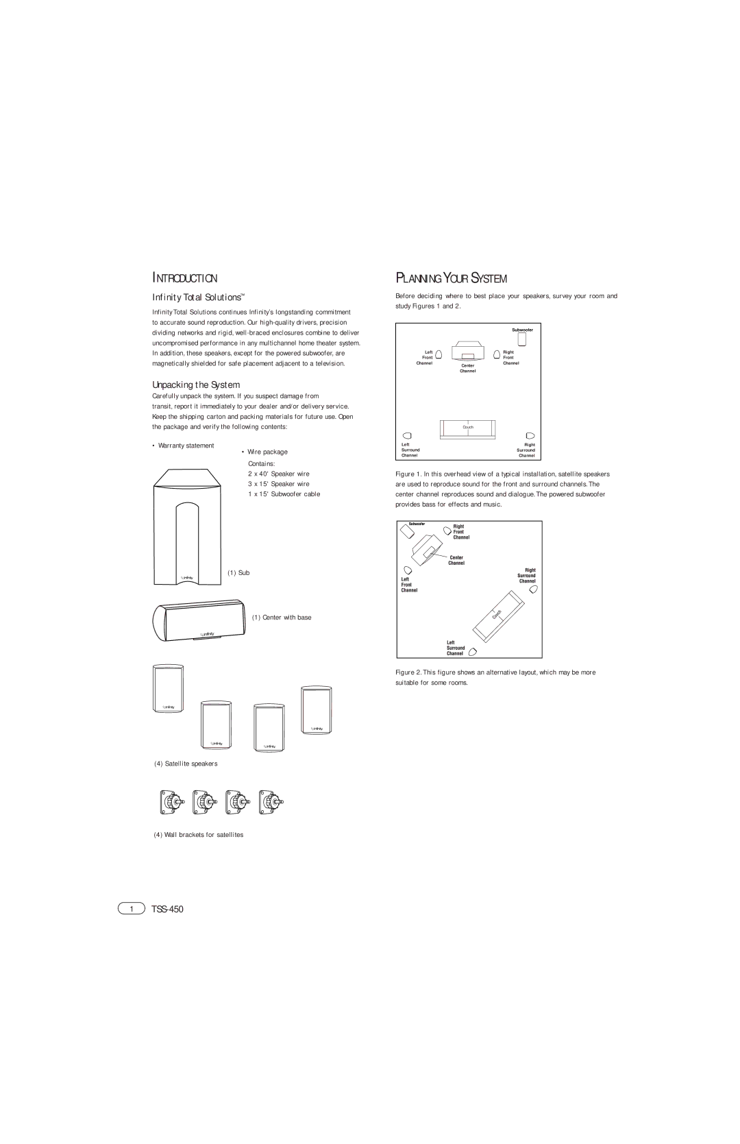 Infinity TSS-450 manual Introduction, Planning Your System, Infinity Total Solutions, Unpacking the System 