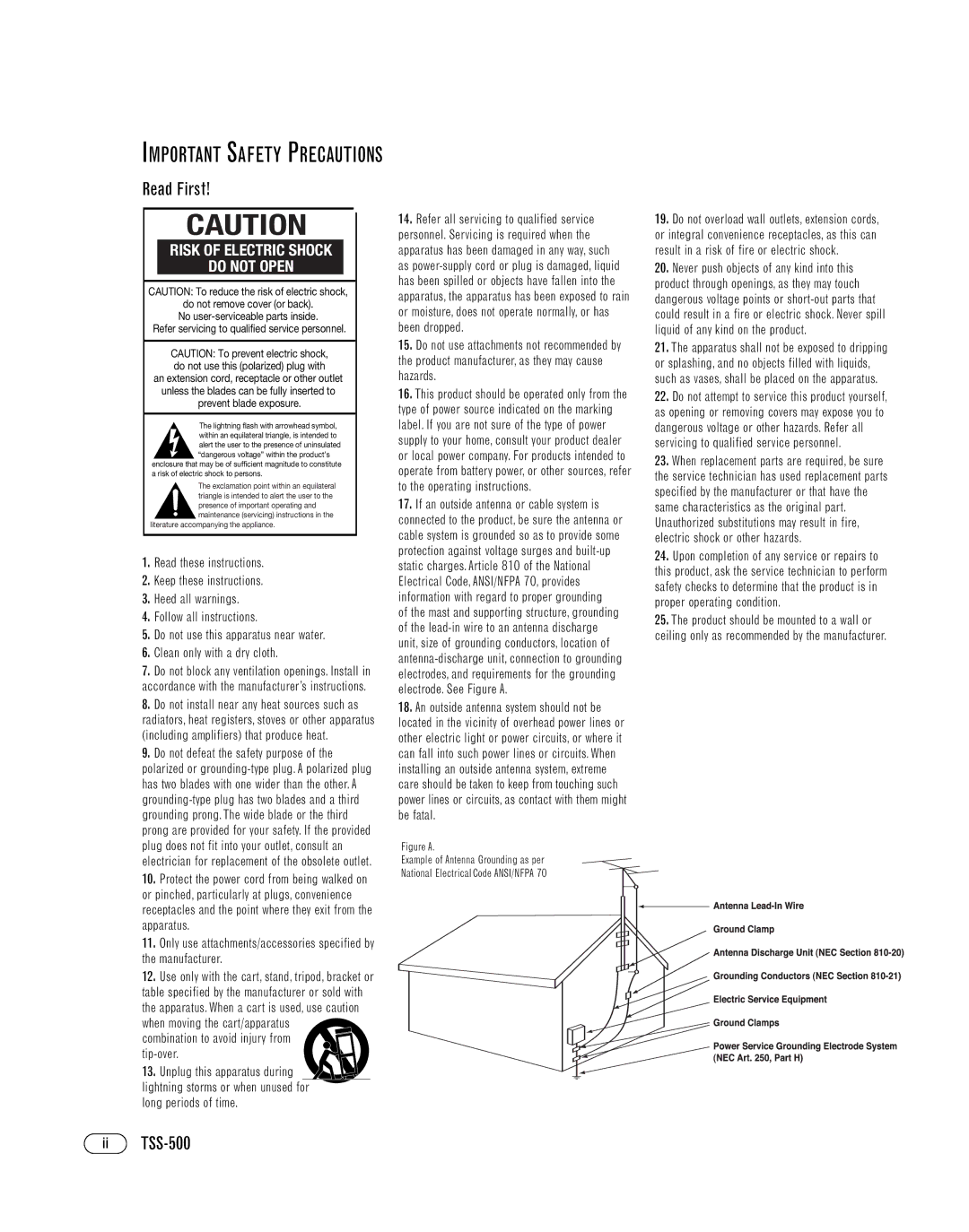 Infinity TSS-500OM manual Read First, Ii TSS-500 