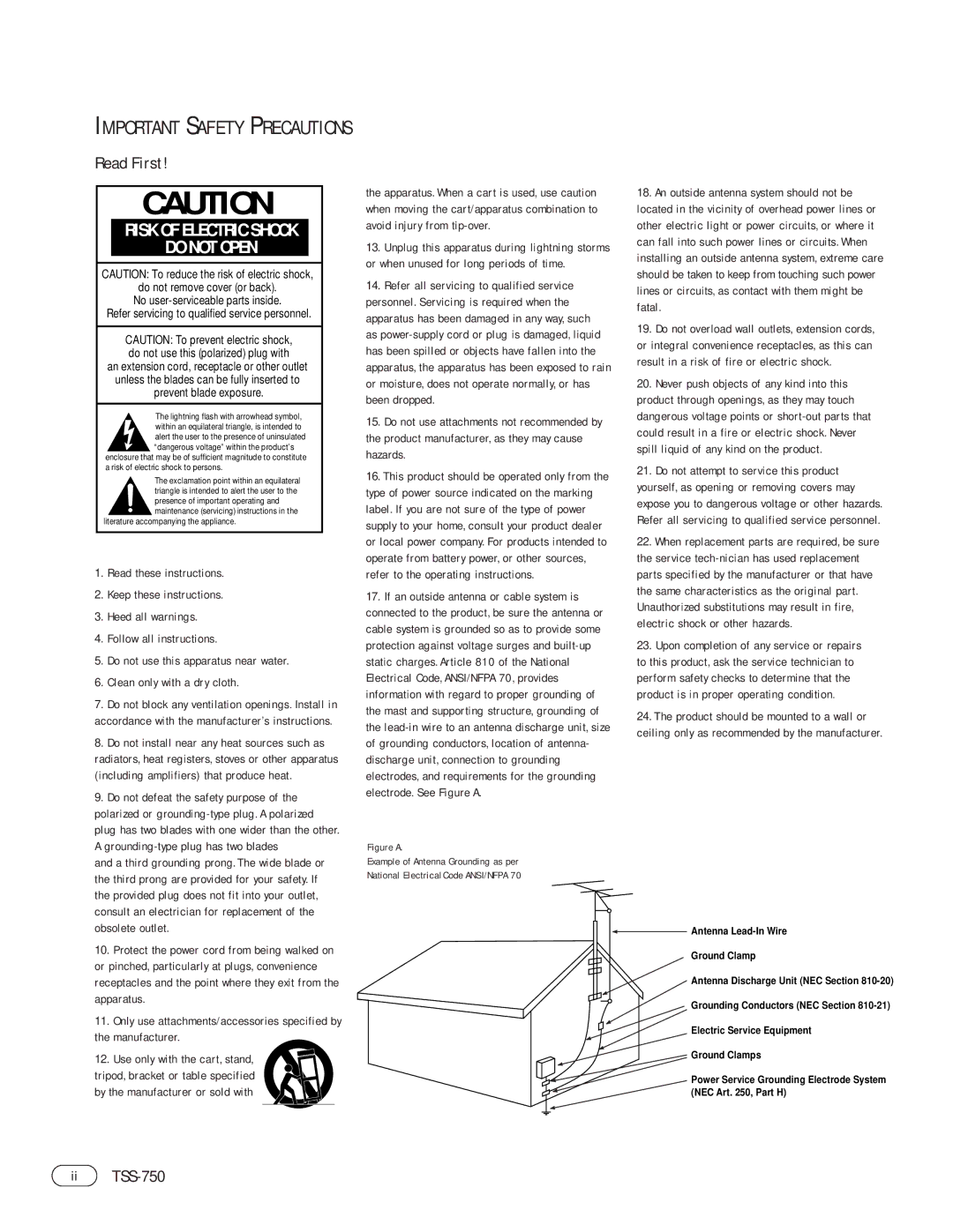 Infinity manual Read First, Ii TSS-750 