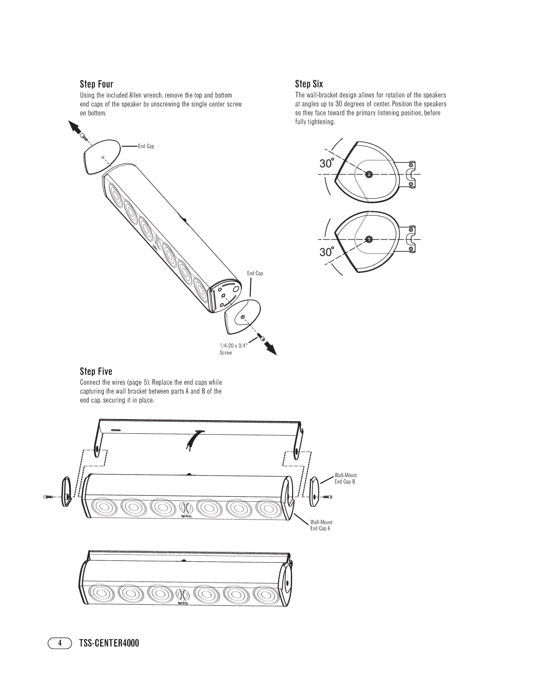 Infinity TSS-CENTER4000 manual Step Four, Step Five, Step Six 