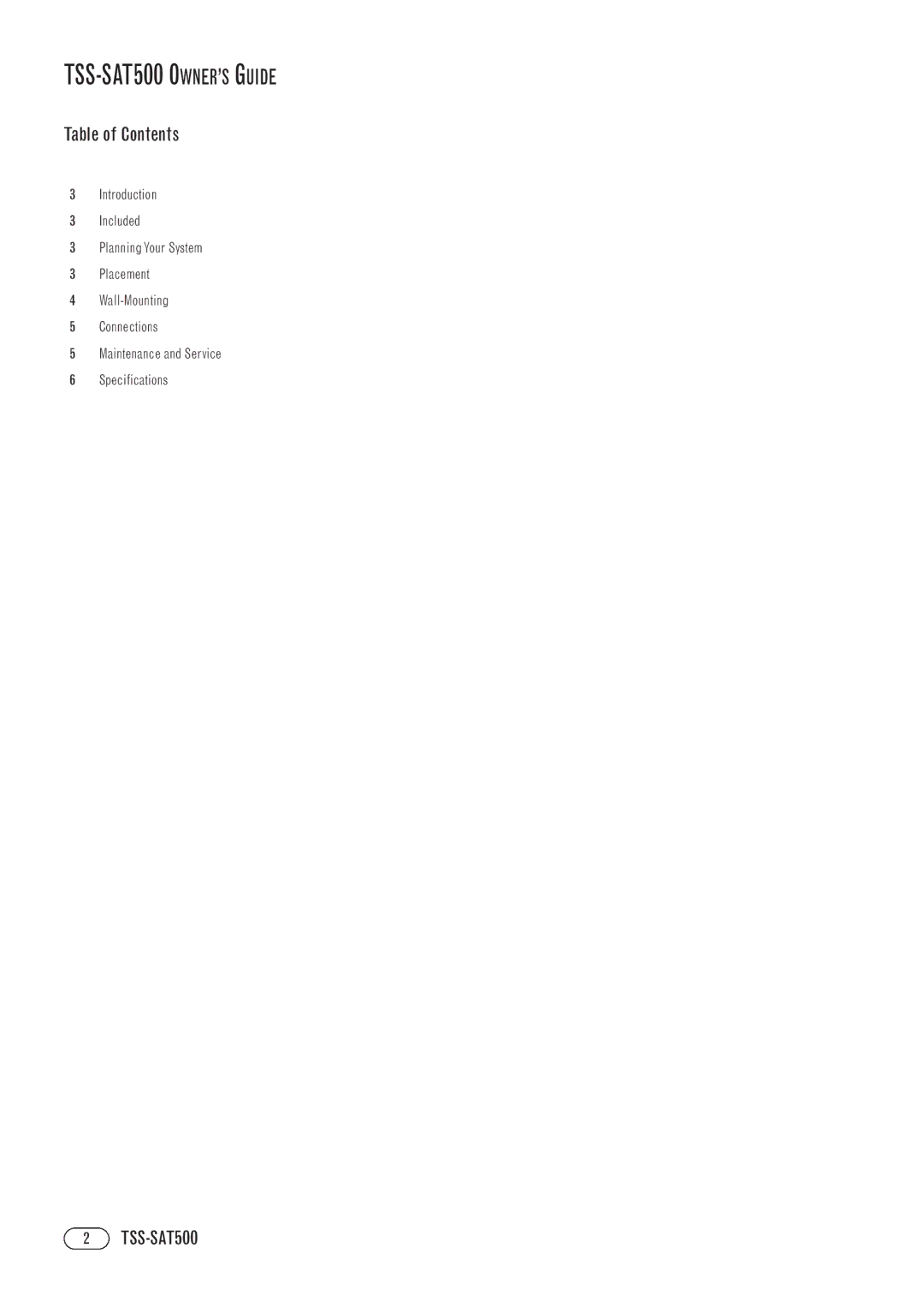 Infinity TSS-SAT500 manual Table of Contents 