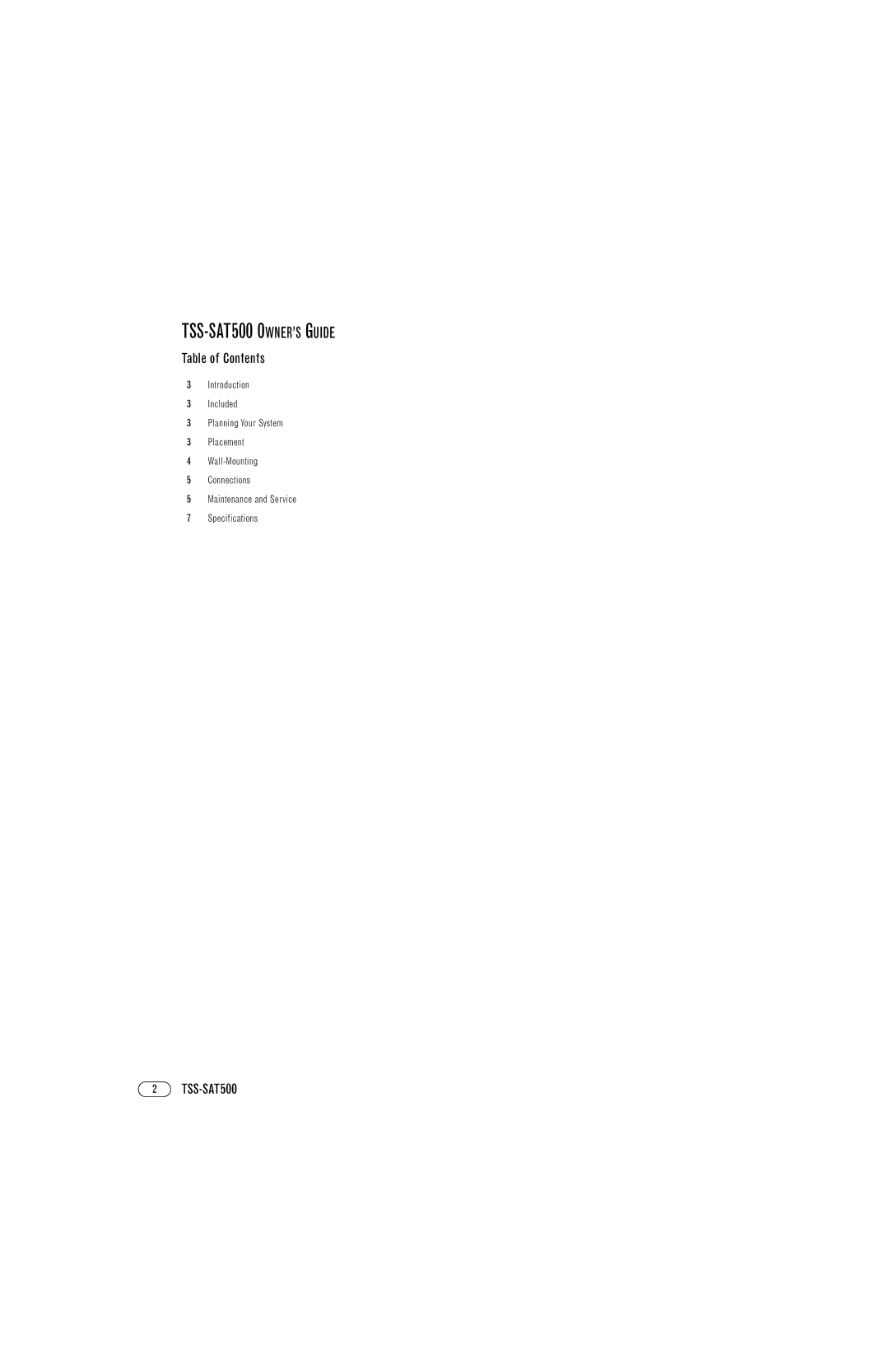 Infinity TSS-SAT500 manual Table of Contents 