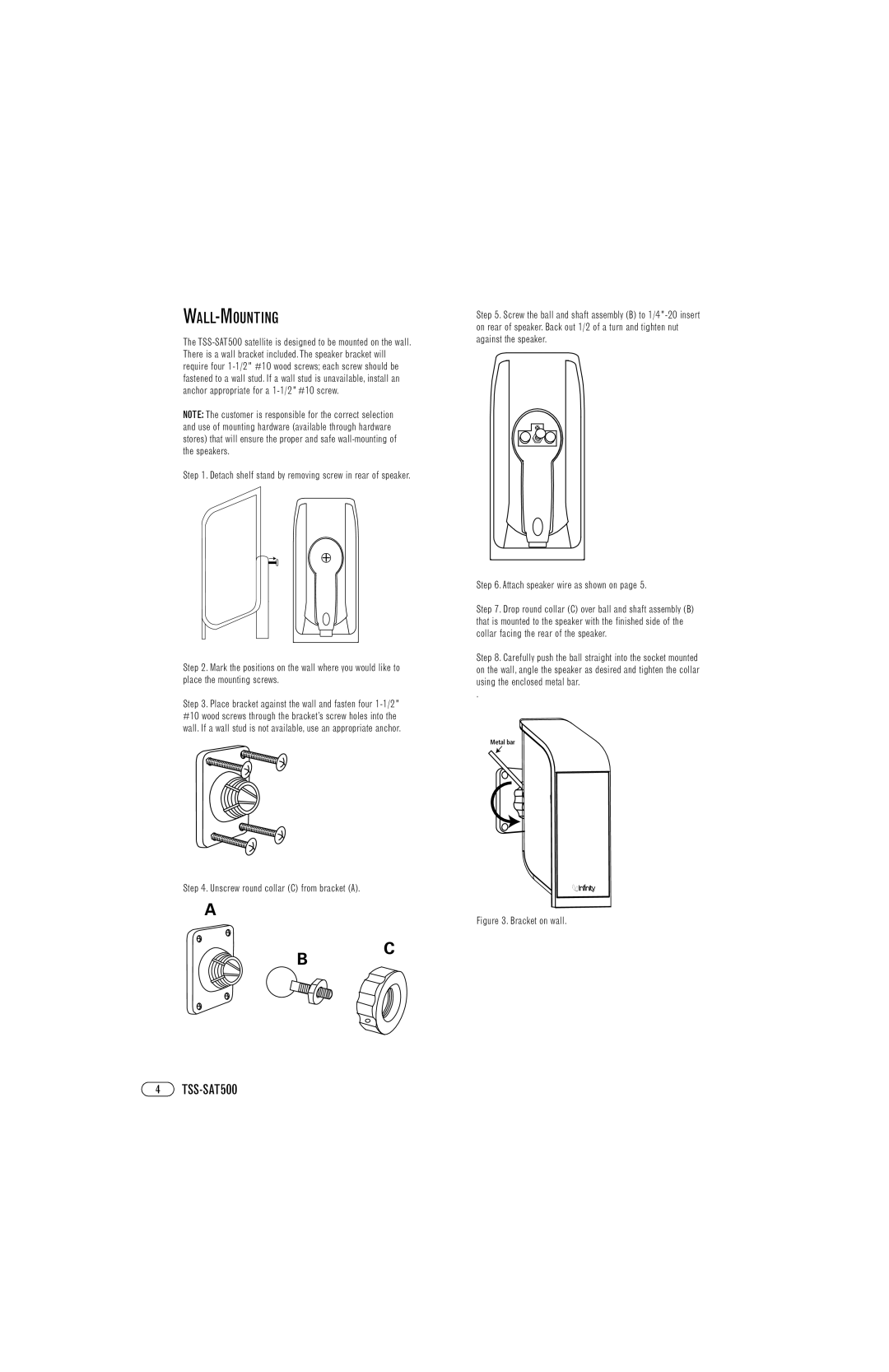 Infinity TSS-SAT500 manual Wall-Mounting 