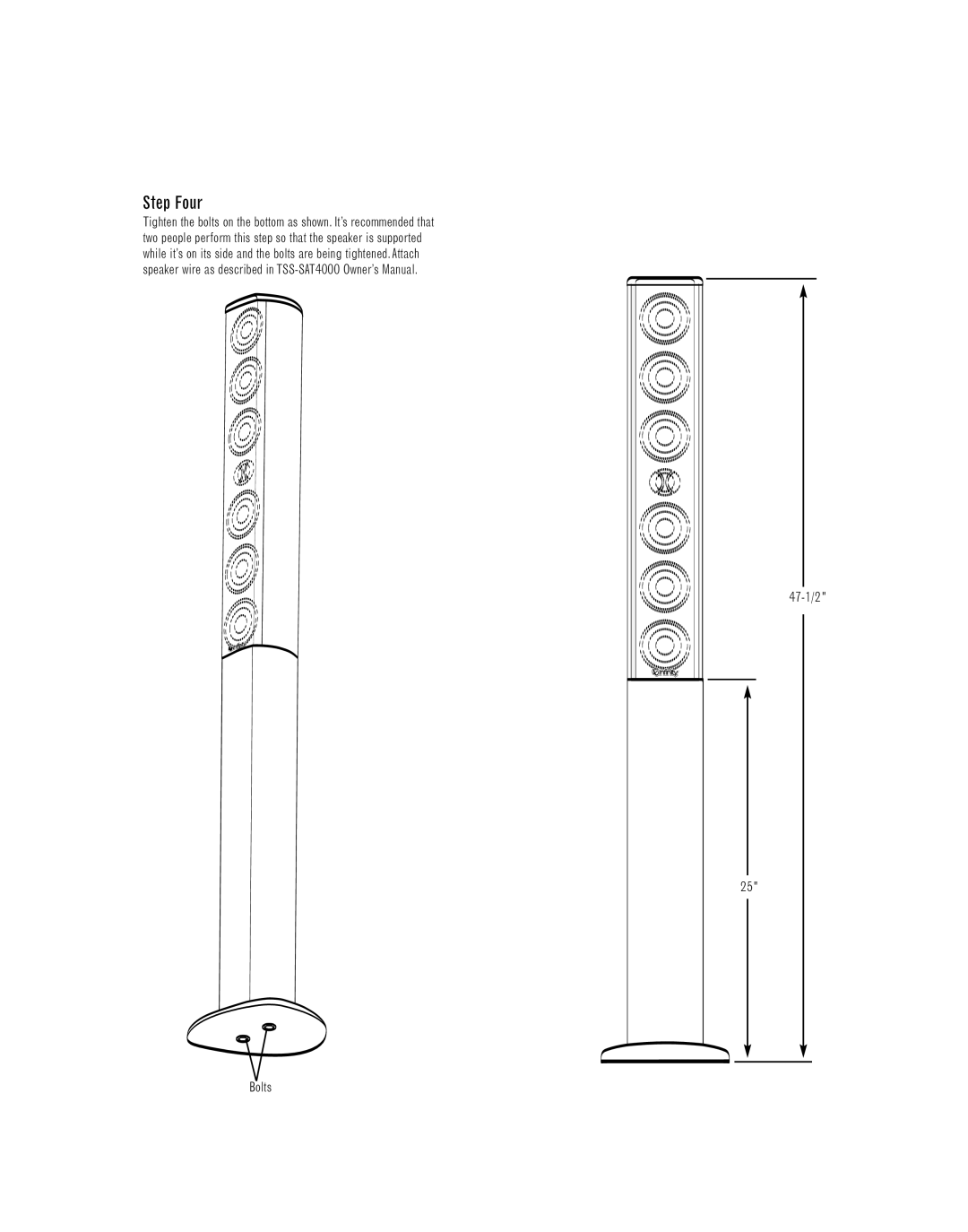 Infinity TSS-STAND4000 manual Step Four, 47-1/2 Bolts 