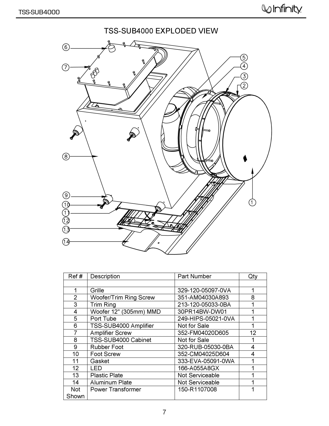 Infinity service manual TSS-SUB4000 Exploded View 