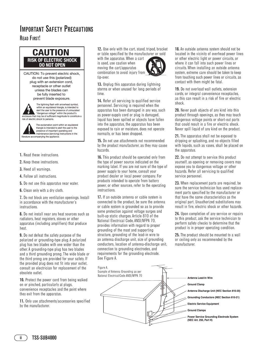 Infinity manual Ii TSS-SUB4000, Read First 