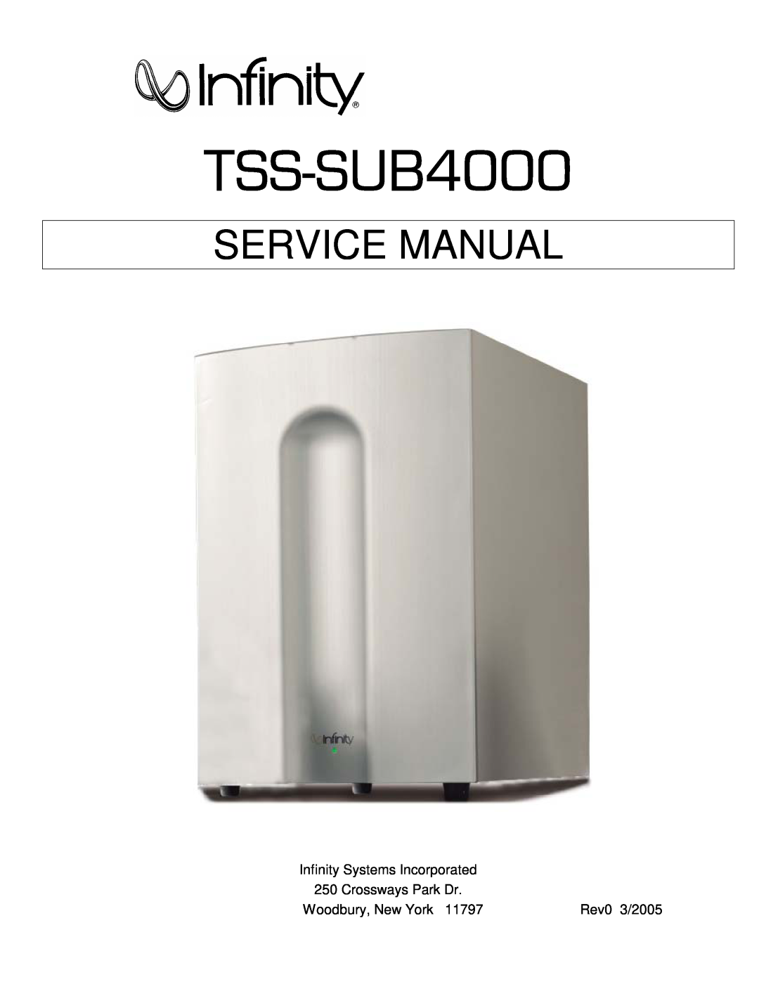 Infinity manual Total Speaker Solutions, TSS-SUB4000Owner’s Guide, TSS-4000 