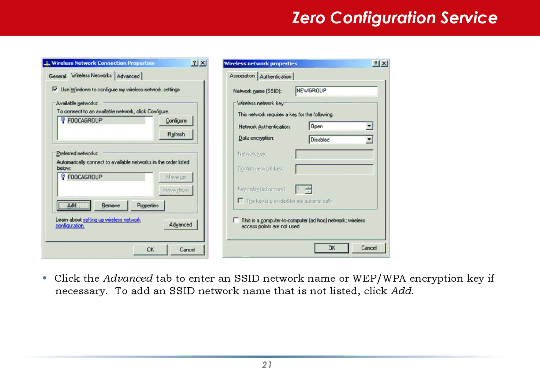 Infinity WLI-U2-G300N user manual Zero Configuration Service 