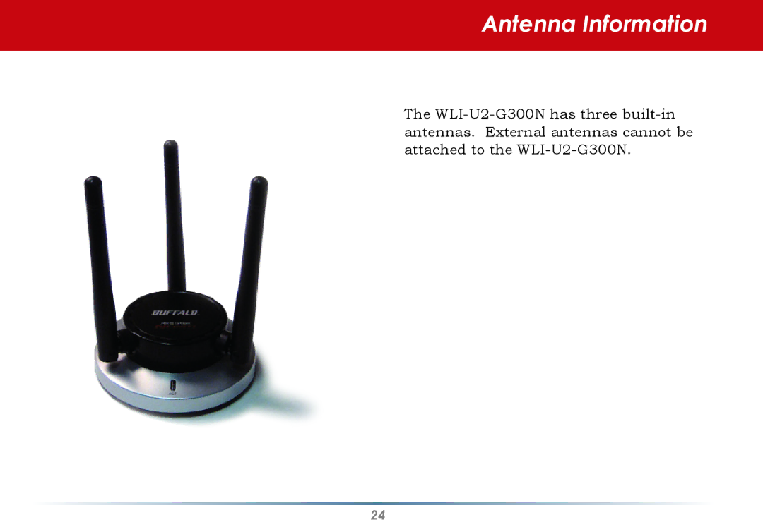 Infinity WLI-U2-G300N user manual Antenna Information 