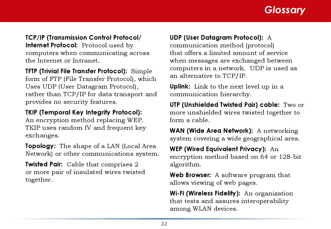 Infinity WLI-U2-G300N user manual Glossary 