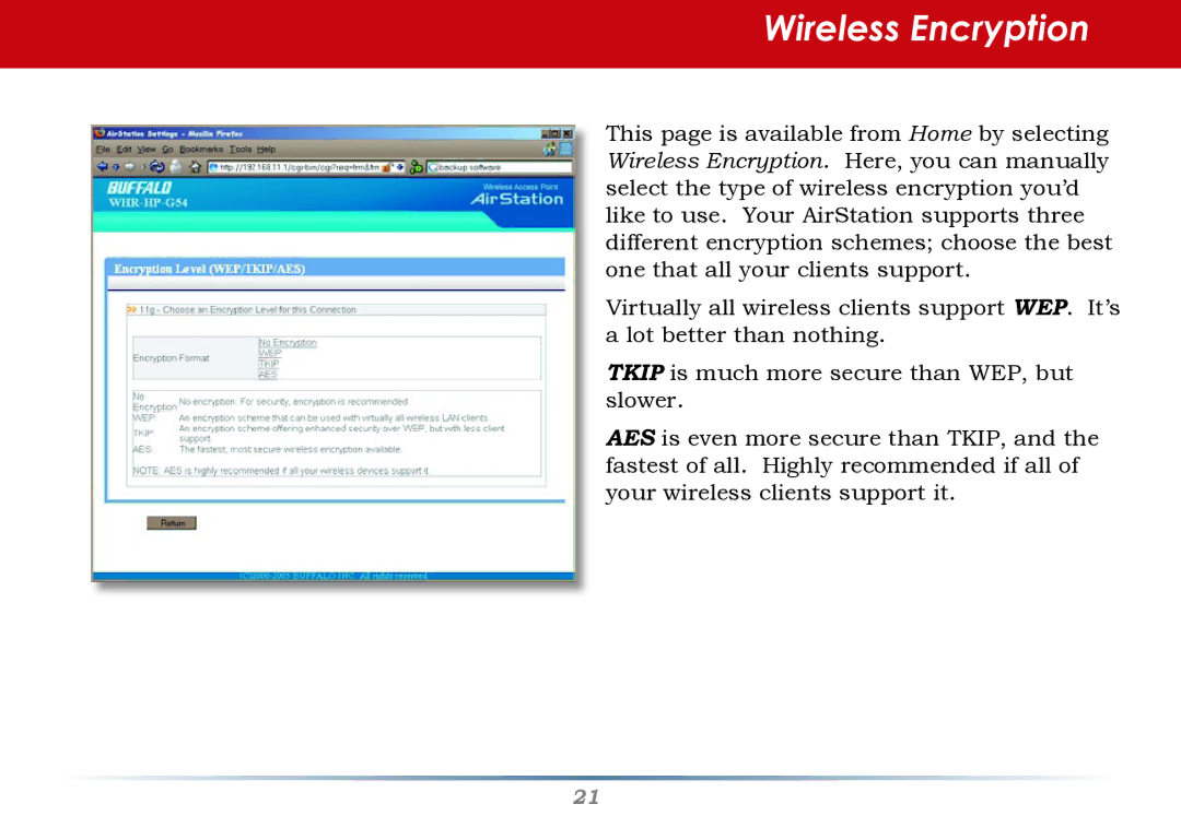 Infinity WZR-G300N user manual Wireless Encryption 