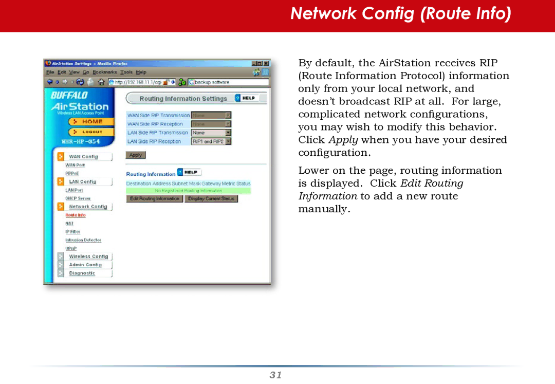 Infinity WZR-G300N user manual Network Config Route Info 