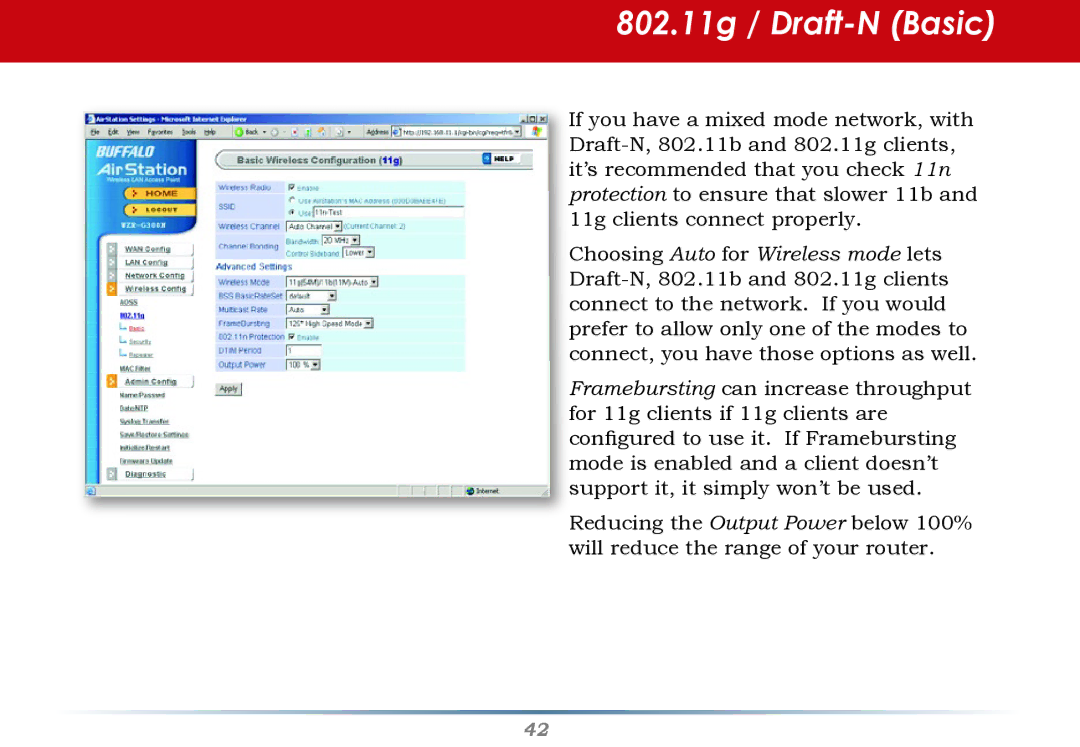 Infinity WZR-G300N user manual 802.11g / Draft-N Basic 