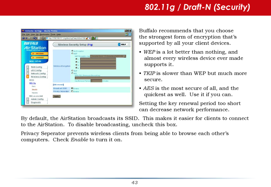 Infinity WZR-G300N user manual 802.11g / Draft-N Security 