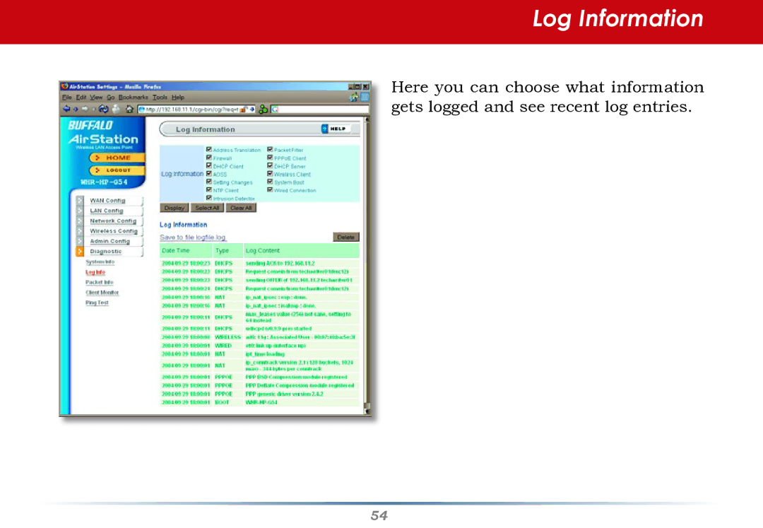 Infinity WZR-G300N user manual Log Information 