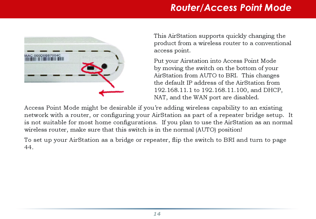 Infinity WZR-G300N user manual Router/Access Point Mode 