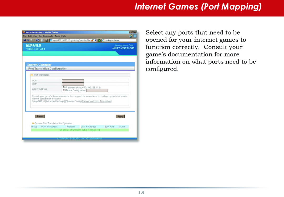 Infinity WZR-G300N user manual Internet Games Port Mapping 