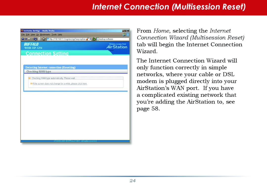 Infinity WZR-G300N user manual Internet Connection Multisession Reset 