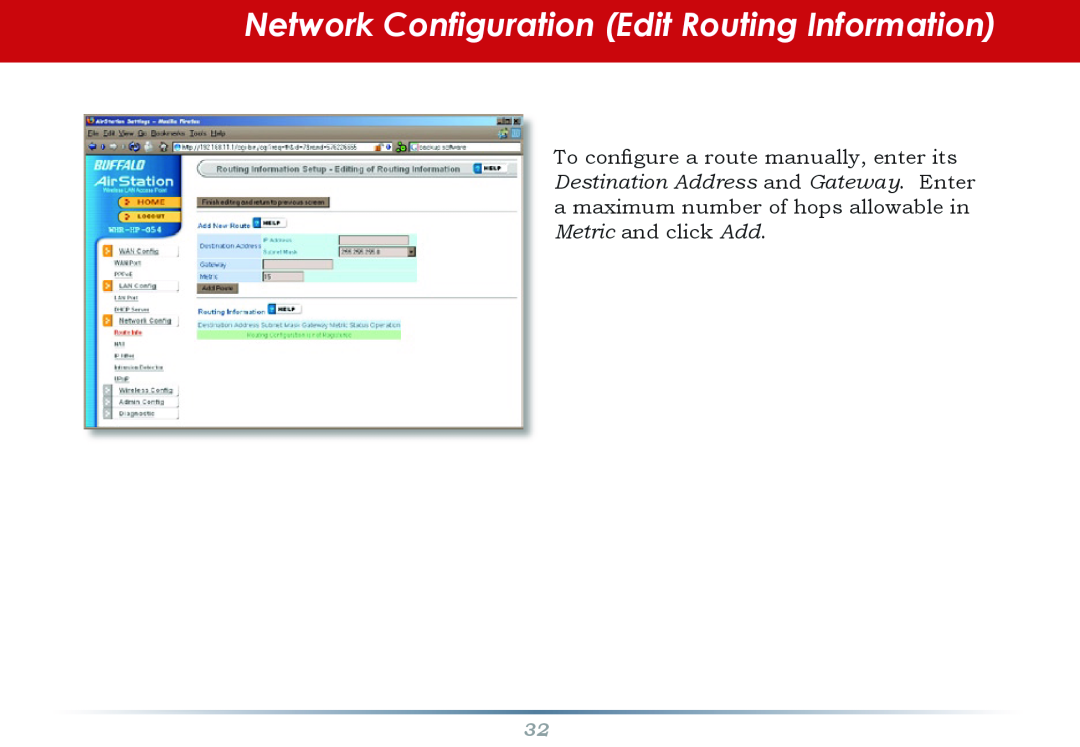 Infinity WZR-G300N user manual Network Configuration Edit Routing Information 