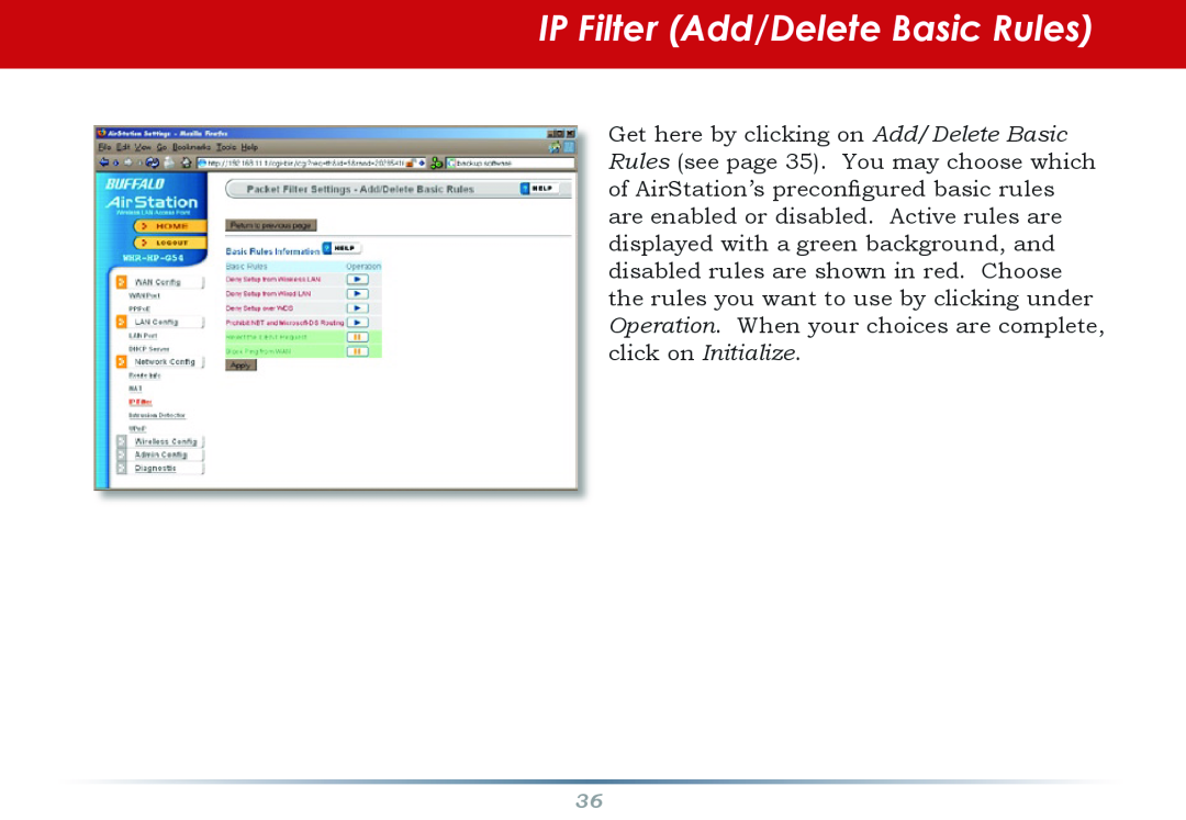 Infinity WZR-G300N user manual IP Filter Add/Delete Basic Rules 