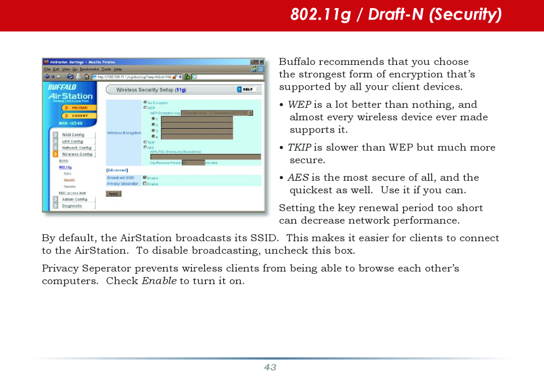 Infinity WZR-G300N user manual 802.11g / Draft-N Security 