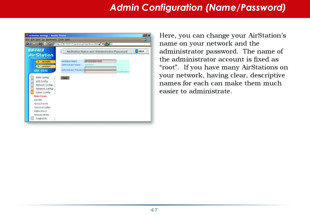 Infinity WZR-G300N user manual Admin Configuration Name/Password 
