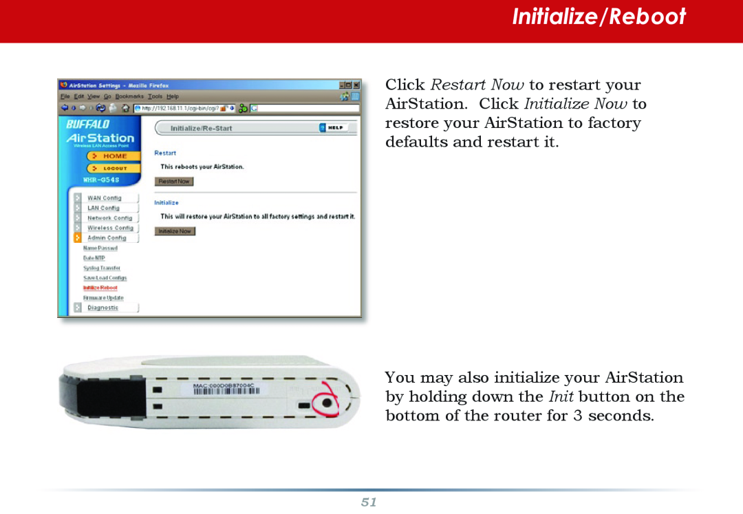 Infinity WZR-G300N user manual Initialize/Reboot 