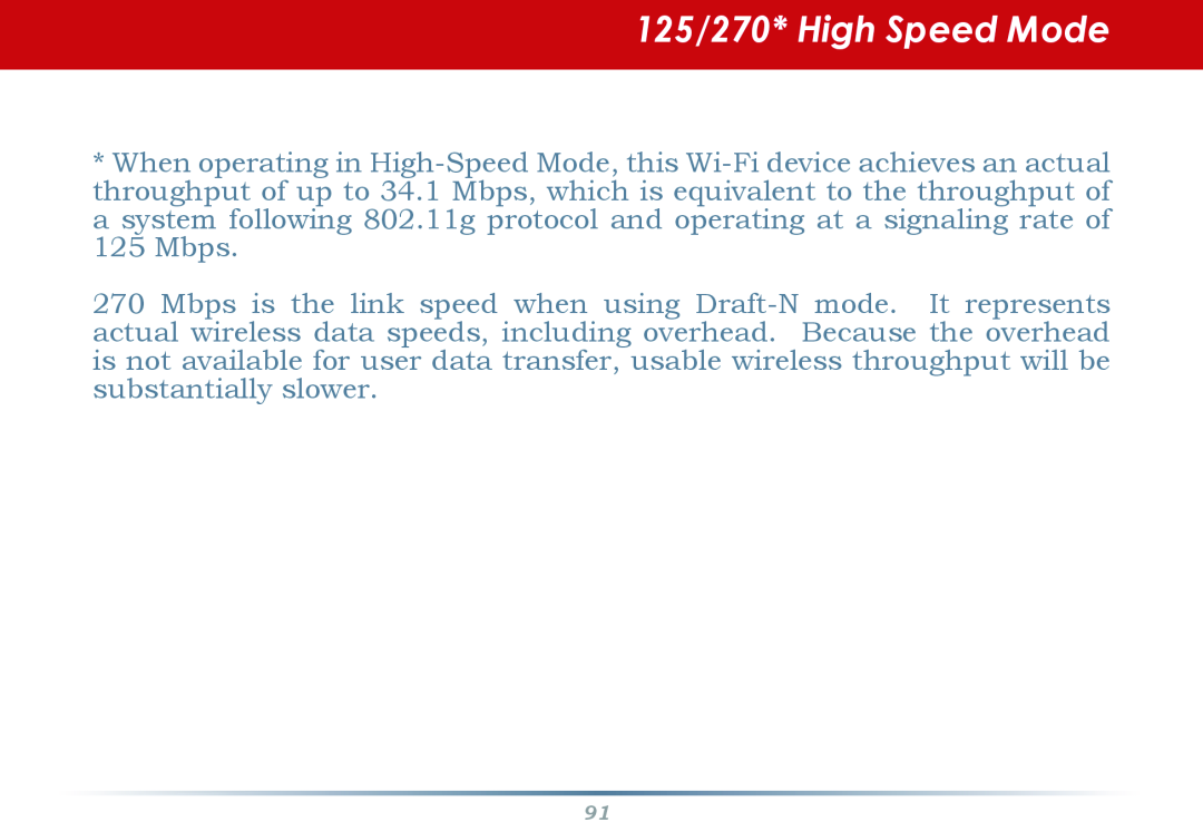 Infinity WZR-G300N user manual 125/270* High Speed Mode 