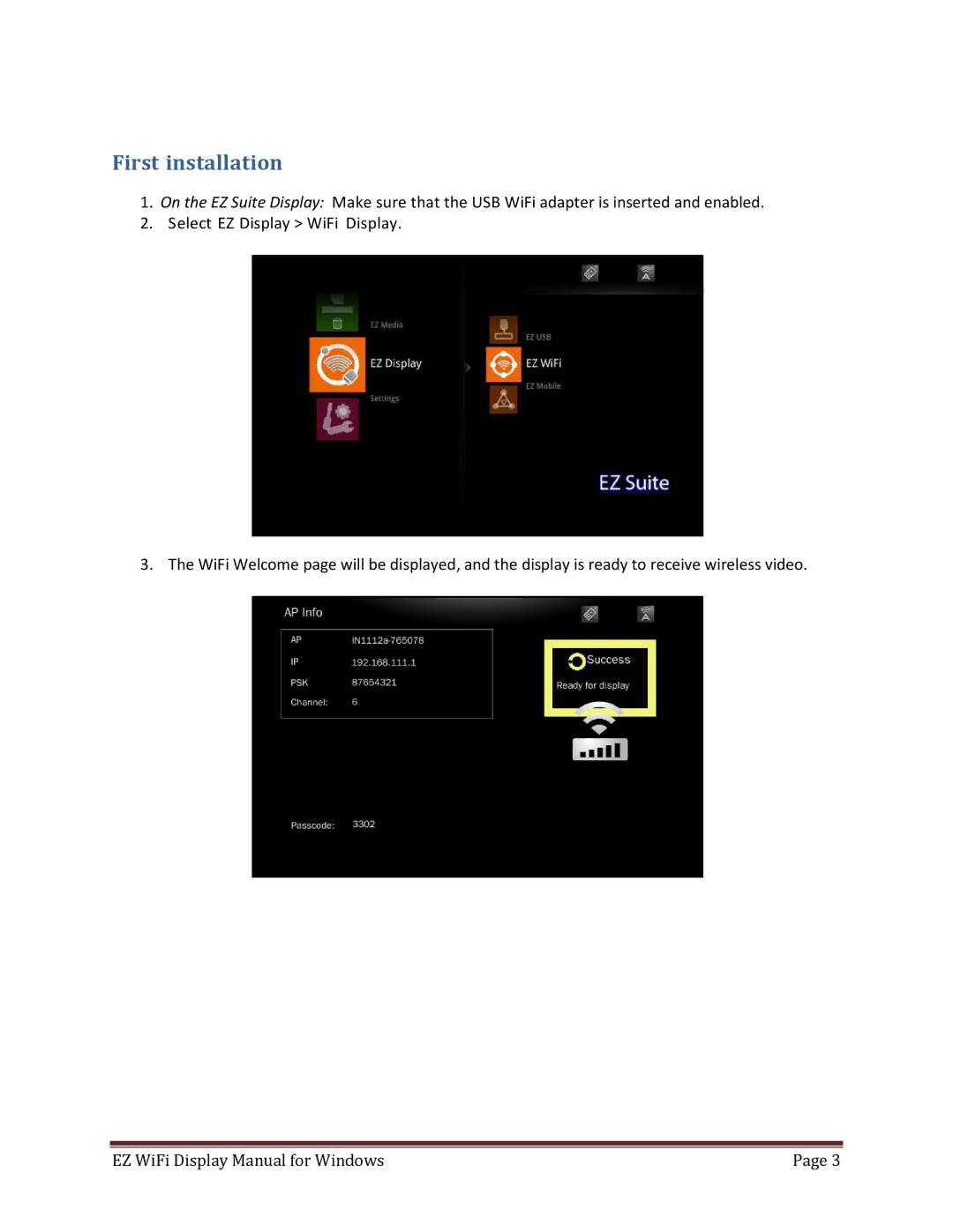 InFocus 009-1453-01 manual First installation 