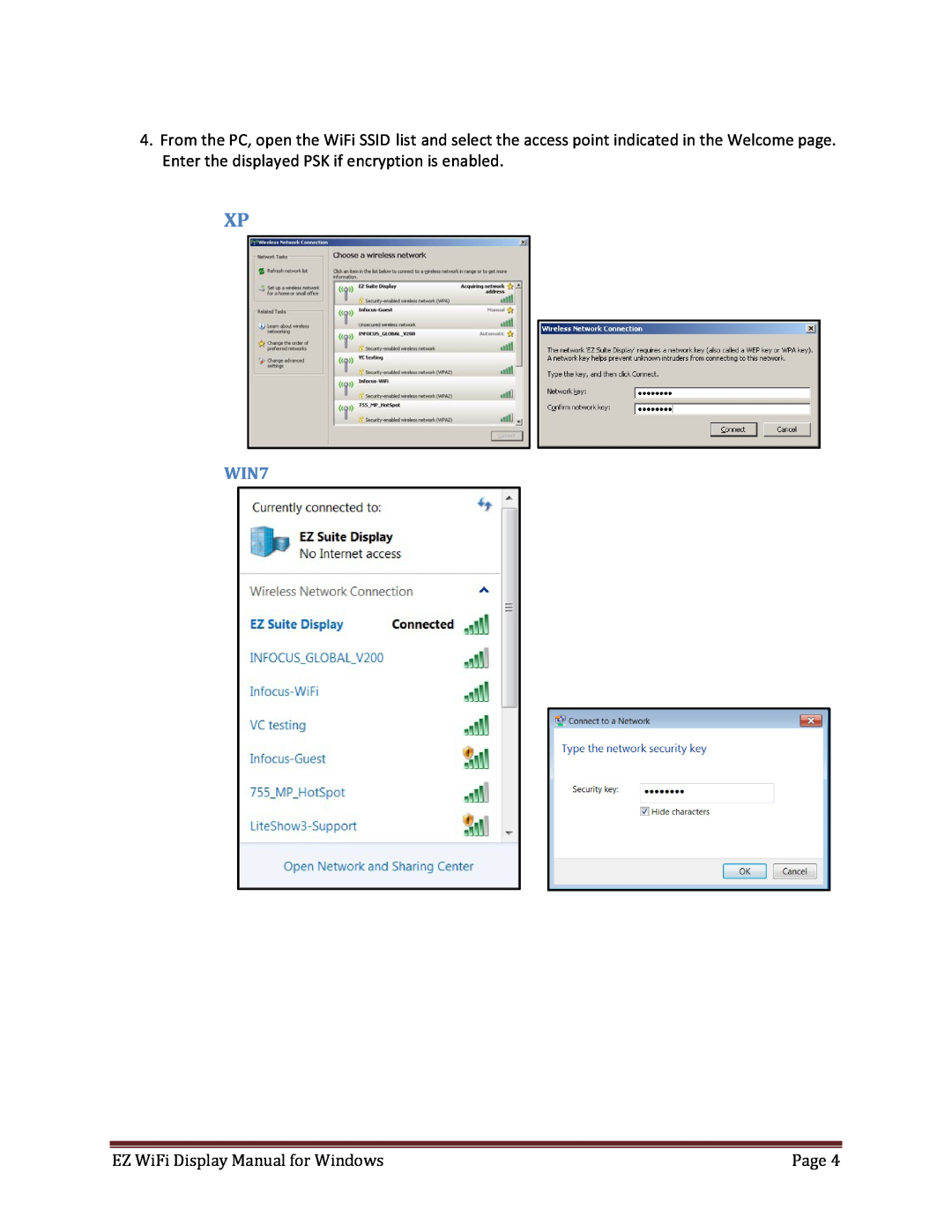 InFocus 009-1453-01 manual WIN7, EZ WiFi Display Manual for Windows, Page 
