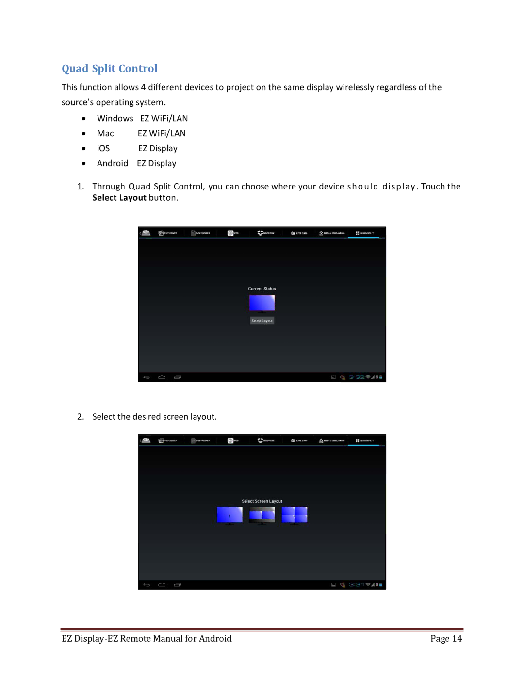 InFocus 009-1455-00 manual Quad Split Control 