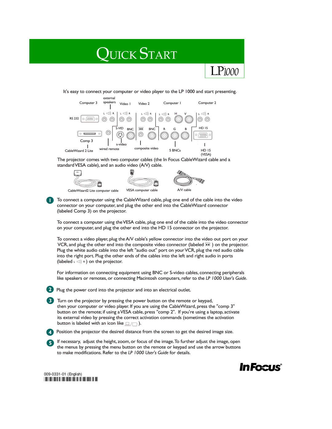 InFocus 1000 quick start Quick Start 