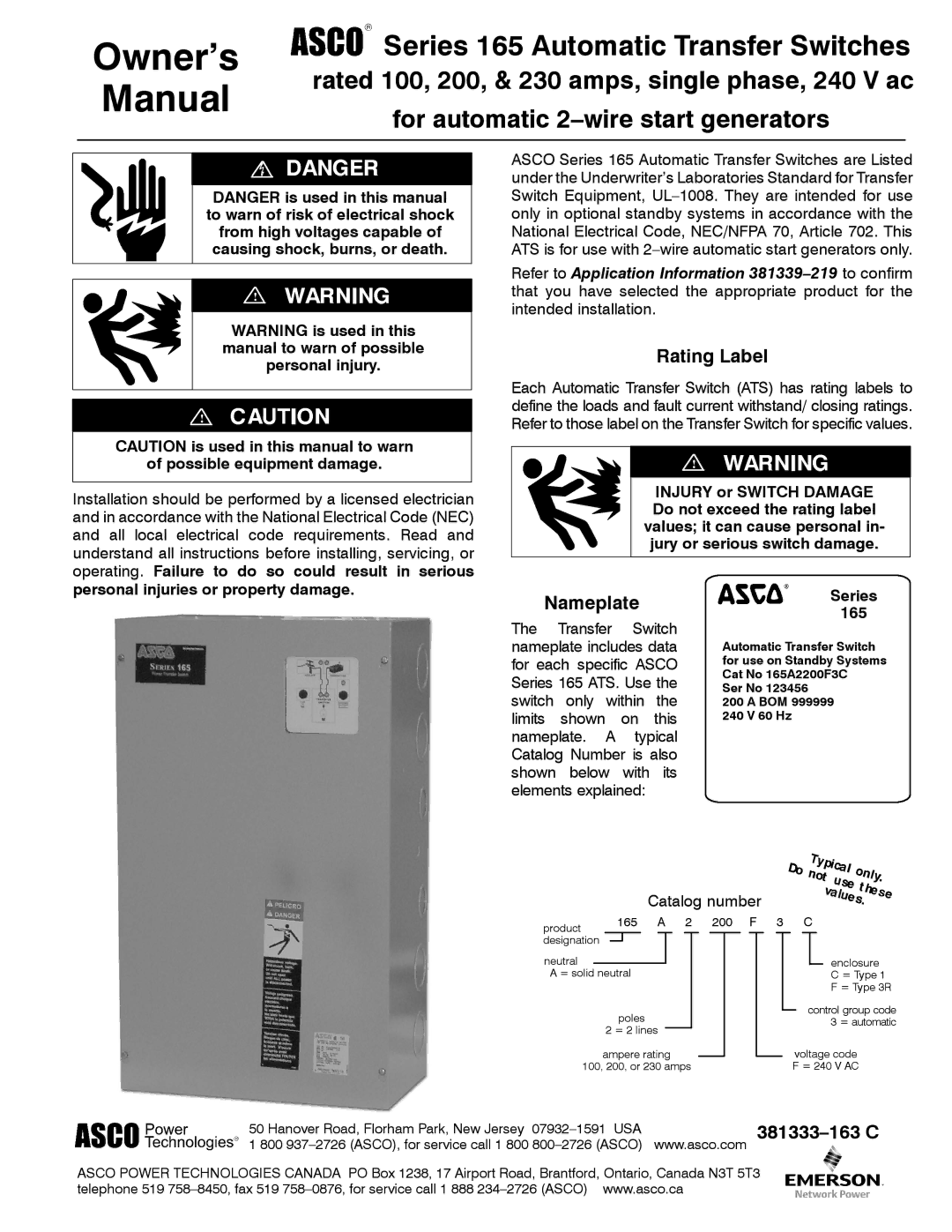 InFocus 165 owner manual Rating Label, Nameplate, Catalog number 