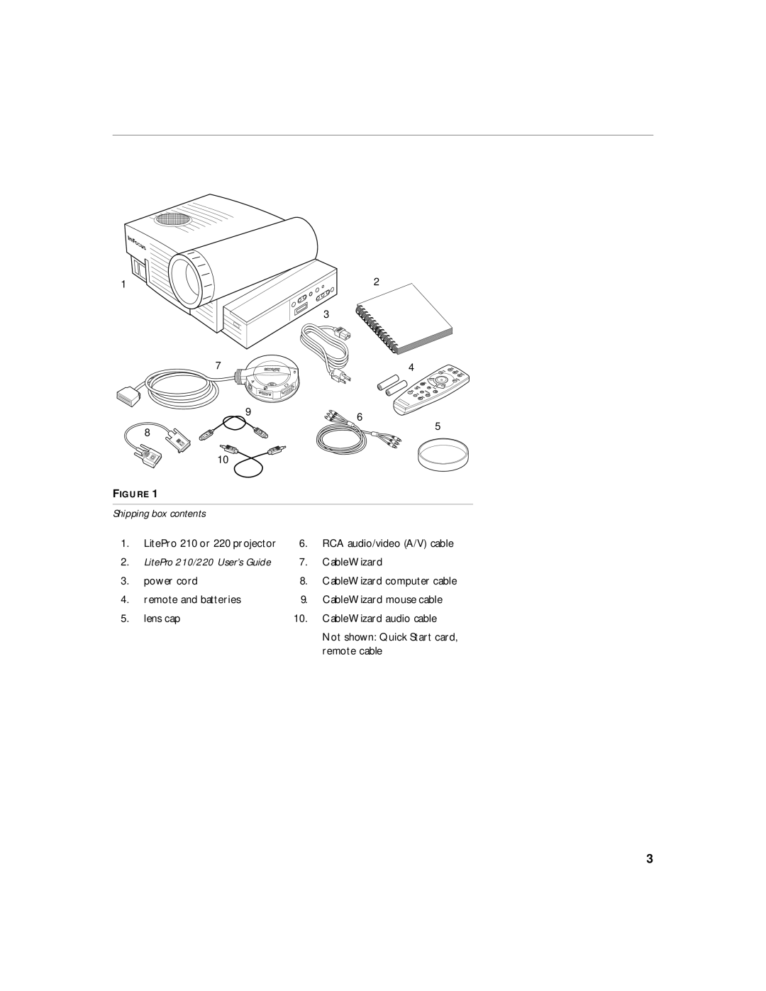 InFocus 210, 220 manual Shipping box contents 