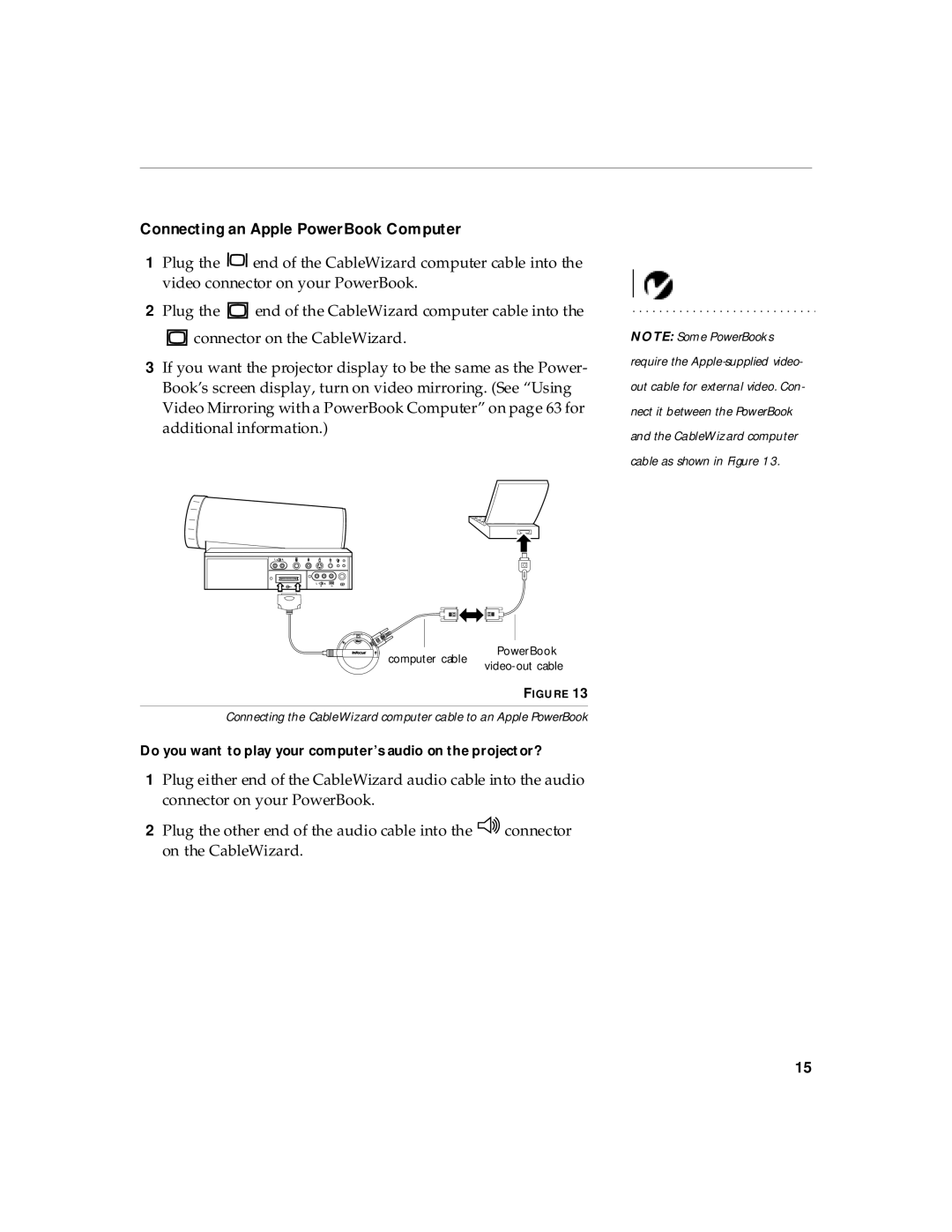 InFocus 220, 210 manual Connecting an Apple PowerBook Computer 