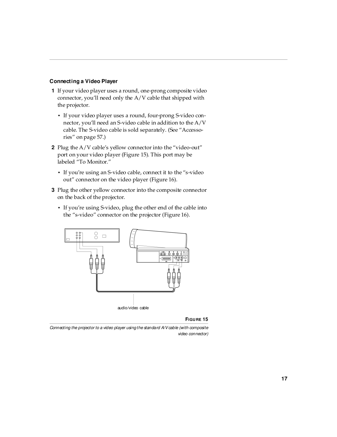 InFocus 220, 210 manual Connecting a Video Player, Audio/video cable 